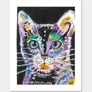 Abstract colorful cat face art Posters and Art